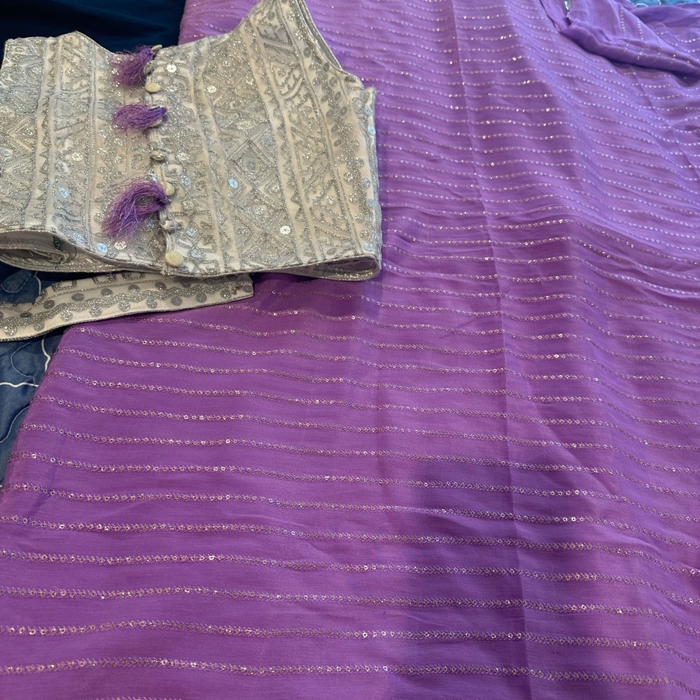 Purple and Silver Embroidered Ethnic Outfit